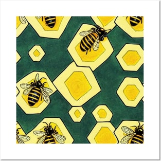 Geometric Honey Bee & Honeycomb Pattern Posters and Art